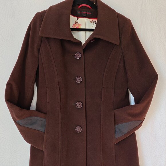 VIA SPIGA Wool Cashmere Blend Coat with Floral Lining Chocolate Brown Size 6 - Picture 4 of 14